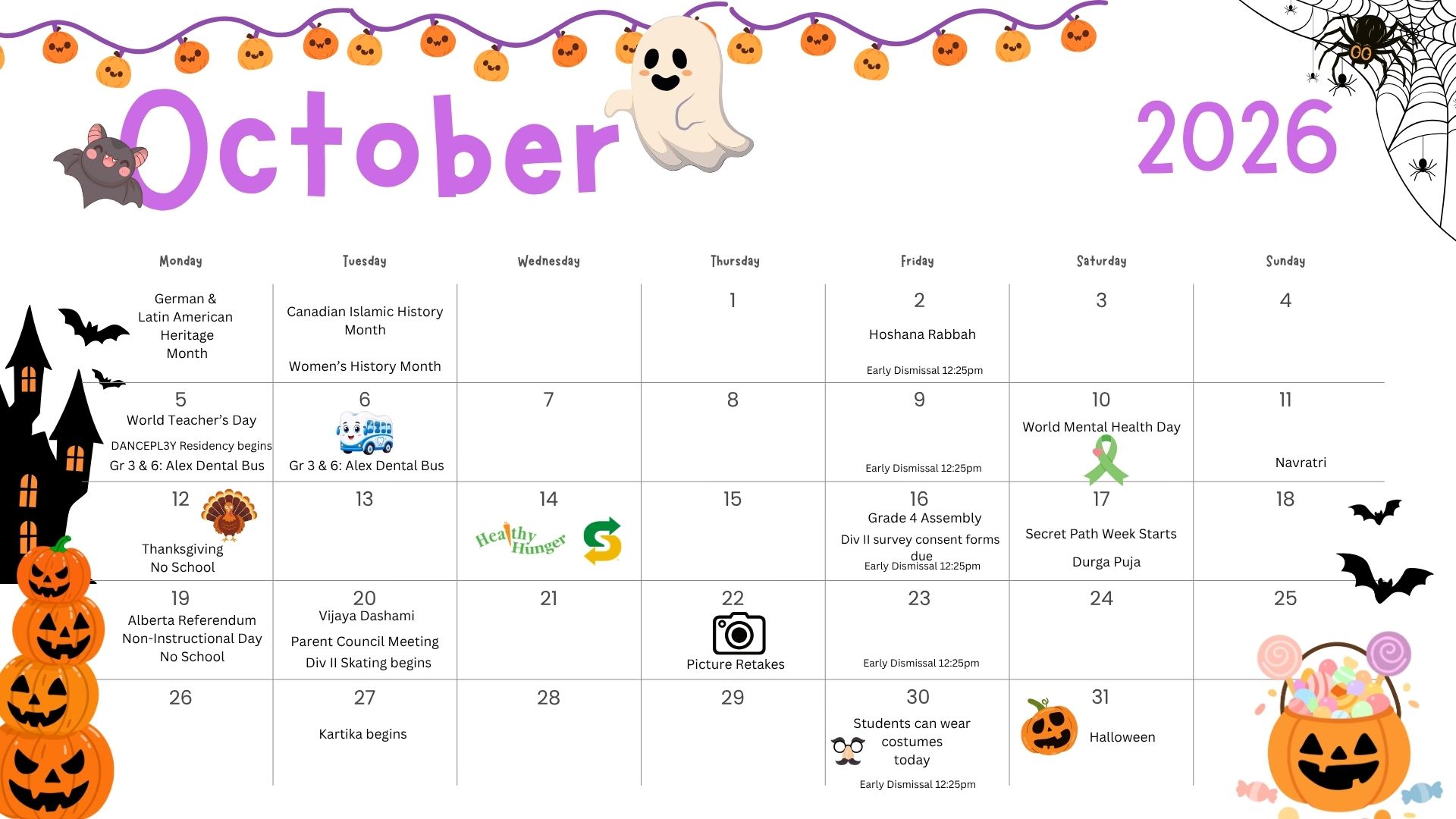 Falconridge Family Calendar October 2026